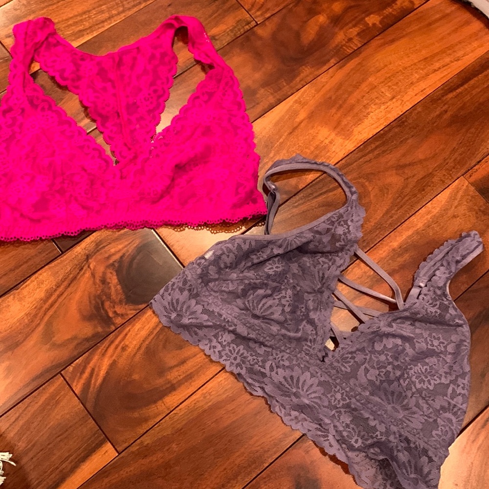 Two unlined lace bralettes